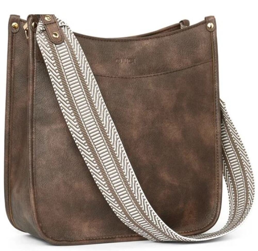 NEW!! CLUCI Trendy Brown Vegan Leather Med. Crossbody Bags with Two Straps